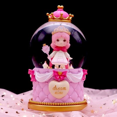 特賣-王子與公主南瓜馬車水晶球音樂盒粉色城堡情侶裝飾桌面~