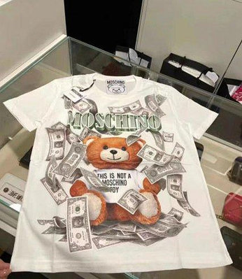 熱款直購##MOSCHINO 莫斯奇諾T恤女小熊美金熊泰迪熊鈔票熊寬松短袖