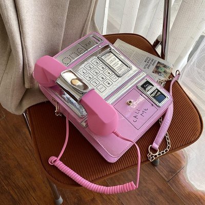 下殺-UI1892~新款歐美創意數字電話機斜挎包惡搞趣味可接聽電話聽筒包包女收納包休閒包外出包旅行包