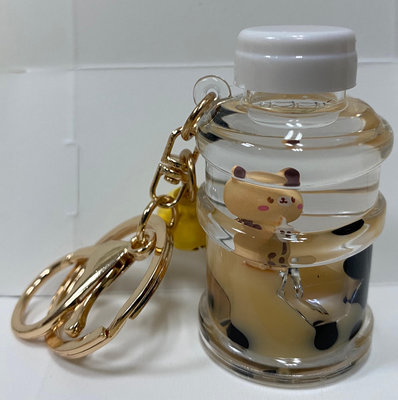 特價品 造型 仿真 流油 飄浮 小熊 珍珠奶茶 瓶子 鑰匙圈 飾品 鎖匙圈 送禮 吊飾 趣味 創意 可面交
