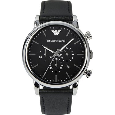 [永達利鐘錶 ] Emporio Armani 經典簡約三眼計時皮帶腕錶-黑/46mm AR1828