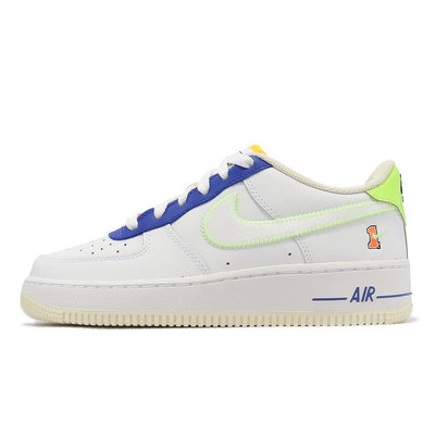 Nike 休閒鞋 Air Force 1 LV8 GS 白 藍 綠 螢光 女鞋 大童鞋 【ACS】 FB1393-111