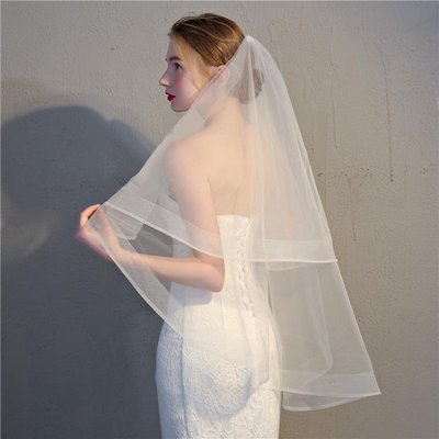 下殺  韓式新娘頭紗 女 超仙 雙層造型 婚禮婚紗頭飾 森系 結婚短款頭紗