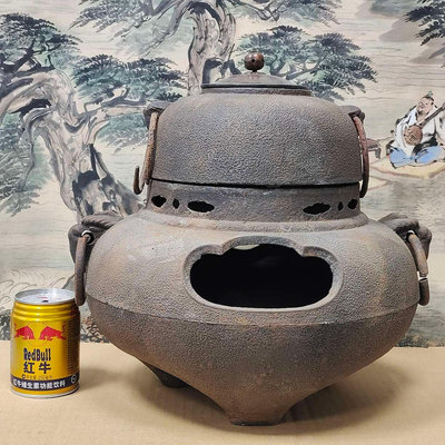 17.5斤日本厚壁銅蓋鐵釜鬼面風爐