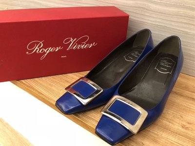 Roger vivier RV 最好穿的45mm跟鞋 銀框方頭 已加底 閃電藍超襯腳好搭配 sz:39.5 9成新