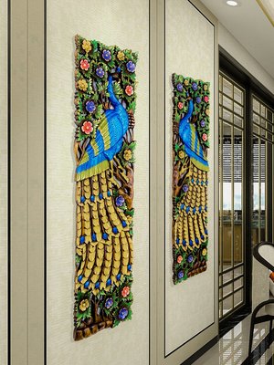 緣古珍藏 泰國木雕壁掛客廳玄關泰式裝飾掛件孔雀實木雕刻工藝品雕花板墻飾 TP