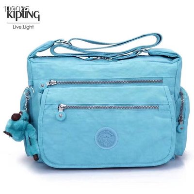 Kipling 猴子包 K19941 冰藍 多夾層拉鍊款輕量斜背包肩背包 大容量 旅遊 防水 限時優惠