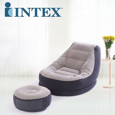 原裝正品INTEX充氣植絨單人沙發懶人沙發床午休躺椅配腳凳68564