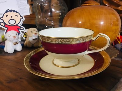 日本製 1950年獨家販售[ 全球200套 ]~則武Noritake皇室御用骨瓷~金彩紅寶石系列下午茶組1杯1盤