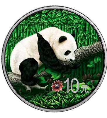 【海寧潮現貨】2023年熊貓鑲嵌南丹隕石30克彩色紀念銀幣
