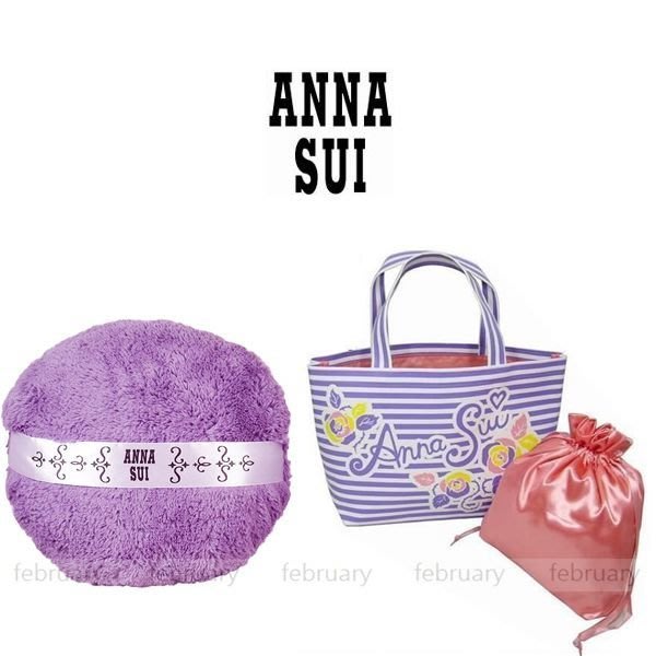 February 小舖 全新真品 Anna Sui 安娜蘇經典娃娃粉撲枕 夏日豔陽手提包2件組抱枕提袋 Yahoo奇摩拍賣