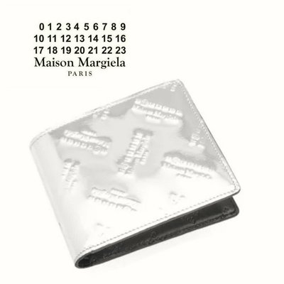 Maison Margiela 11  (金屬感銀色×黑色) 真皮 LOGO壓紋 兩摺短夾 皮夾 錢包 中性款｜100%全新正品