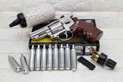 台南 武星級 WG 2.5吋 左輪 手槍 CO2槍 銀 咖啡握把 + CO2小鋼瓶 + 奶瓶( 左輪槍SP708BB槍