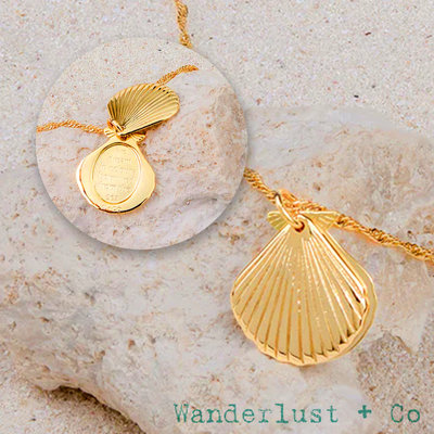 Wanderlust+Co 澳洲品牌 金色貝殼項鍊 內側刻字款相本項鍊 Seashell Locket絕版下殺