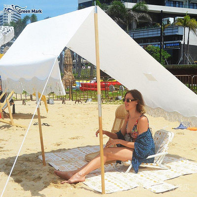 【精選好物】一件代發沙灘帳篷可加印logo木質可摺疊便攜式流蘇戶外天幕帳篷 GI9I