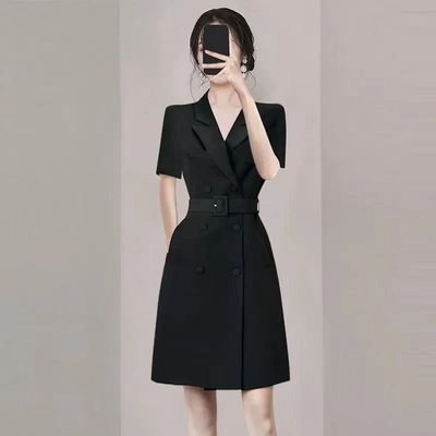 小個子時尚OL黑色西裝裙2023夏季新款女裝正式場合氣質連衣裙