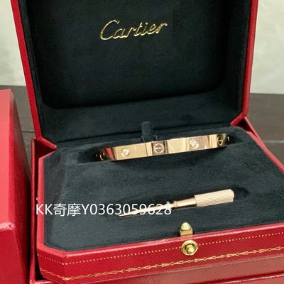 KK二手真品 Cartier 卡地亞 LOVE手鐲 寬版4顆鑽 18K玫瑰金鑽石手環 B6036017 實拍圖
