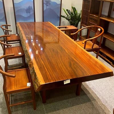 實木大板桌奧坎巴花非洲花梨木整塊原木茶桌新中式辦公~特價