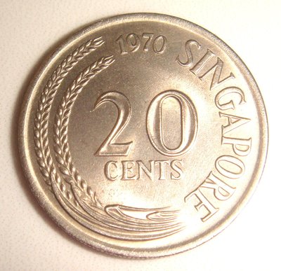 新加坡 20分 錢幣 1970年