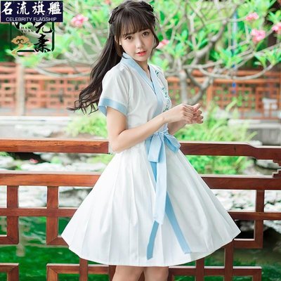 春夏 漢元素 古裝 少女 服裝 古風 連衣 裙子 中國風 學生 日常 改良 女裝 漢服
