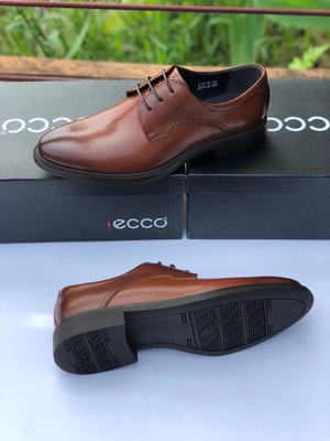 ECCO愛步男正裝皮鞋 系帶真皮商務男皮鞋 工作鞋 棕色 偏大一碼 38-44