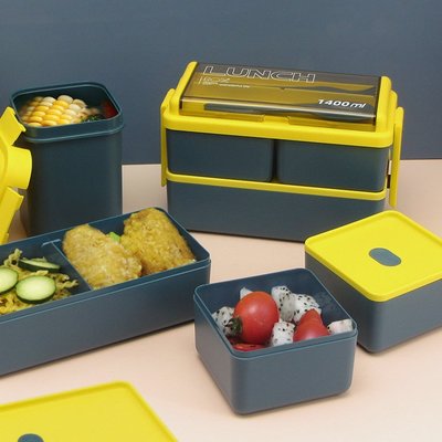 新~日式保溫飯盒套裝批發成人學生塑料飯盒微波爐雙層分格餐盒便當盒