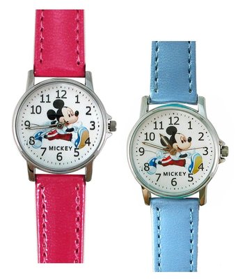 【卡漫迷】 出清 米奇 皮革 卡通錶 二色選一 跨大步 ㊣版 迪士尼 Mickey 米老鼠 兒童錶 手錶 女錶