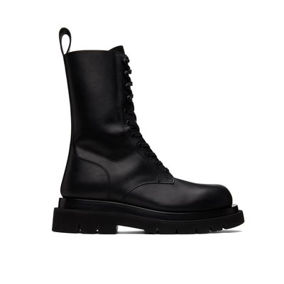 [全新真品代購-F/W23 新品!] BOTTEGA VENETA 黑色皮革 鞋帶 靴子 / 軍靴 (LUG) BV
