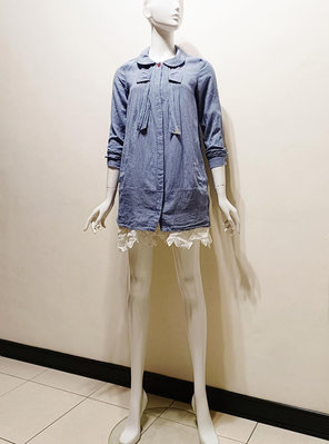 a la sha藍白細格紋蝴蝶結造型純棉長版薄襯衫