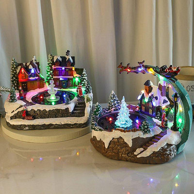 【現貨精選】聖誕節會發光帶音樂會噴水的音樂盒旋轉擺件 樹脂噴泉禮物裝飾品