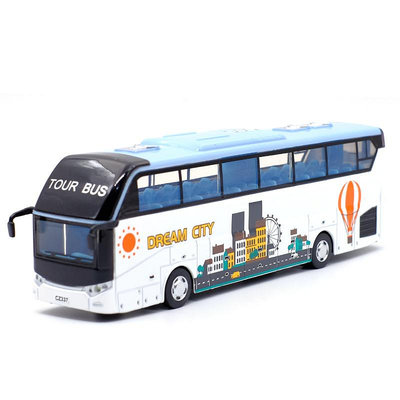 【現貨】仿真旅游公交大號大巴士合金汽車模型132聲光回力兒童開門玩具車
