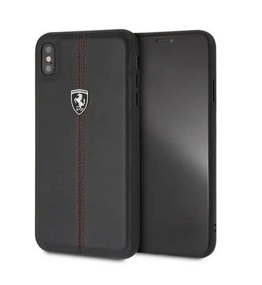 促銷 高質感 Ferrari 法拉利 iPhone X/Xs 背蓋(黑色) 原廠真皮背蓋 碳纖背蓋 真皮直紋縫線背蓋
