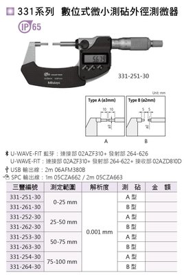 日本三豐Mitutoyo 331系列 數位式微小測覘外徑測微器 數位式微小測覘外徑分厘卡