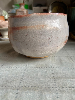 新 志野燒茶碗，鼠志野茶碗，全品未使用，手捏胎厚釉，長石釉細膩，