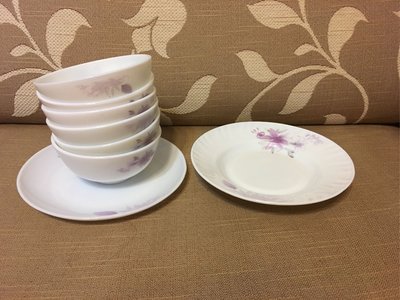 《瓶子控》全新 【鍋寶】強化瓷碗嫣紫百合 碗盤組 6碗2盤 可微波
