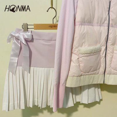 特賣-HONMA2021秋冬新款高爾夫女子羽絨服保暖外套蝴蝶結短裙褲裙套裝