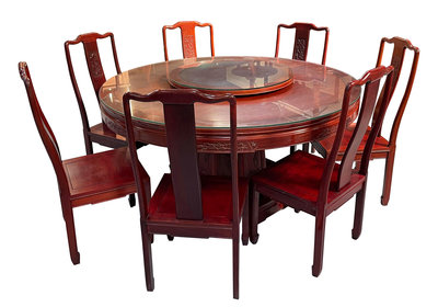宏品二手家具館 台中全新中古傢俱拍賣 E120105*紅花梨圓餐桌含轉盤+7椅*書桌 辦公桌 沙發 衣櫥洗衣機 新竹苗栗