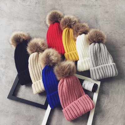 下殺-韓版百搭毛球帽，冬天韓國時尚針織兩用可拆式帽加厚保暖