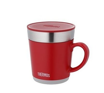 THERMOS 膳魔師 不銹鋼真空保溫杯JDC-350-R 0.35L 紅色 把手咖啡杯 隔熱杯 杯蓋