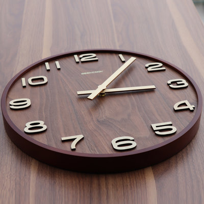 極客庫新中式掛鐘客廳靜音鐘中國風木質時鐘簡約家用鐘表木紋掛表