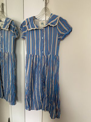 [ ohya梨花 ] 春夏甜美藍色/紅粉色條紋線條短袖雪紡造型連身裙長洋裝零碼出清原$1400特$500