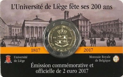【熱賣精選】比利時 2017年 根特大學200周年 2歐元卡裝 雙金屬 紀念幣 UNC
