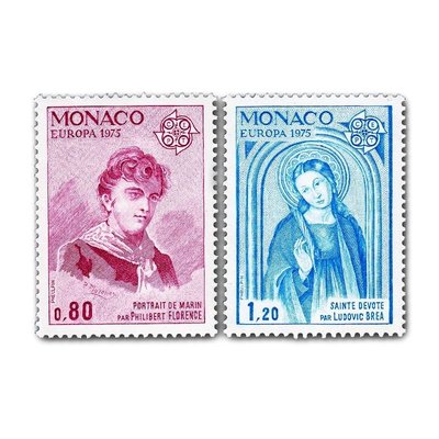 【熱賣下殺】摩納哥 新 套票 雕刻版 外國郵票 1975年名畫 2全