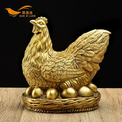 大雷招財鋪-純銅母雞下蛋擺件金錢母雞孵蛋金雞銅雞創意家居裝飾品工藝品擺設QXL