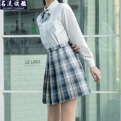 日系JK全套 學院風高腰甜美半身裙百褶裙格裙 學生校服水手服短裙-名流旗艦