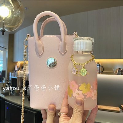 【熱銷精選】星巴克杯子新品櫻花粉白金貓爪馬克玻璃吸管隨行保溫水杯圓包