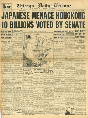 (徐宗懋圖文館) 二戰1941年12月13日 美國報紙《Chicago Daily Tribune》原件