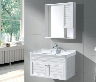 FUO 衛浴: 80公分 合金材質櫃體陶瓷盆浴櫃組(含鏡櫃龍頭) T9145  特價一組!