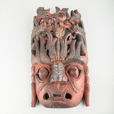 YUCD疑似是清代老木雕--實木製原色老面具--(貴州巫文化-儺戲面具--罕見法會用--只有這一件)201106-1