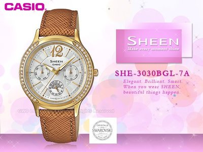 CASIO 卡西歐 手錶專賣店 SHEEN SHE-3030BGL-7A女錶 皮革錶帶 防水